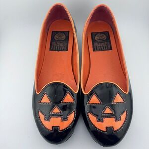 Strange Cvlt Halloween Edition Jack O' Lantern Flats Black Orange Patent Sz 9